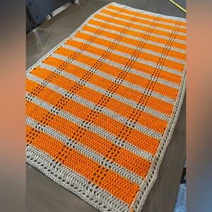 Handmade Orange and Tan Crochet Blanket